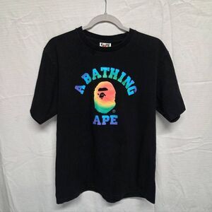 A BATHING APE Online Exclusive Black Men's T-Shirt w/ Rainbow Motif. Large